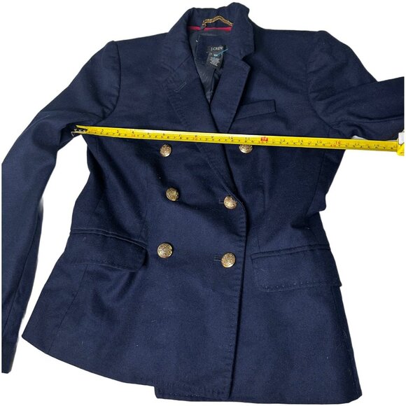 J. CREW Women’s DOUBLE-BREASTED BLAZER GOLD BUTTONS 100% WOOL 00 2XS Navy Blue - Picture 6 of 10